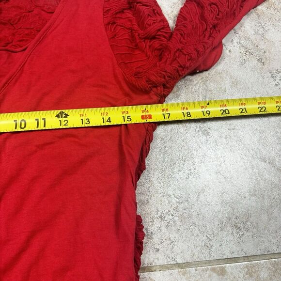 Cap Juluca Aldo Martins Top Womens 12 Red Casual Ruffled Ruched Long Sleeve - Picture 4 of 9